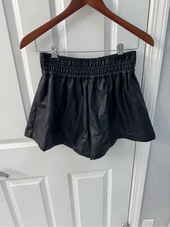 Anthropologie Pants - Anthropologie Black Faux Leather High-Waist Smocked Shorts
